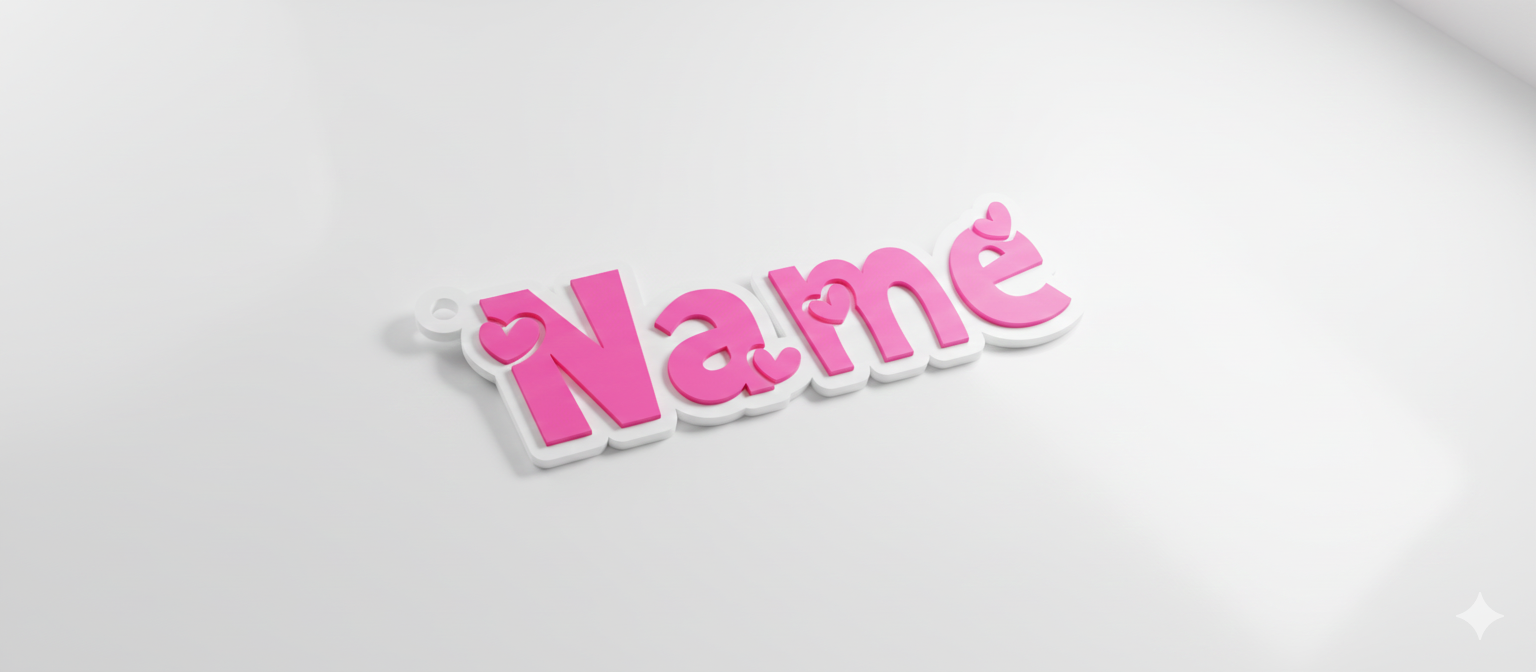 Personalised name keyring with hearts design